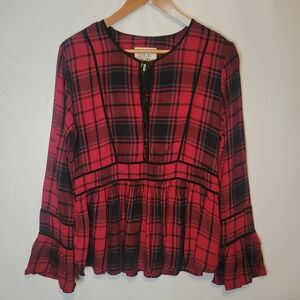 Thread & Supply Red and Black Plaid Peplum Tunic